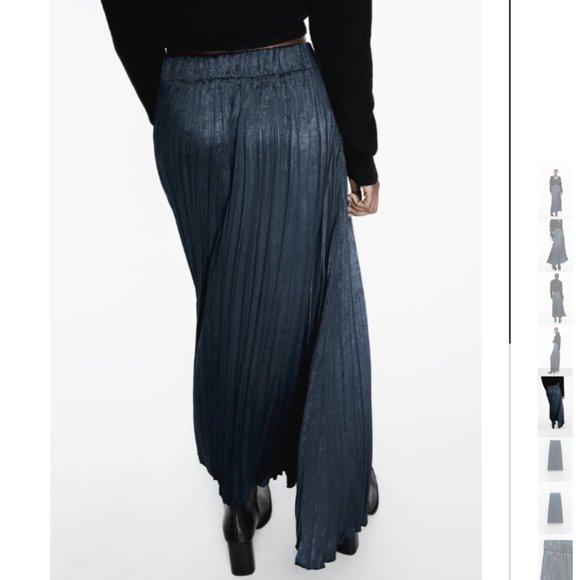 NWT ZARA WRINKLED SATIN EFFECT SKIRT PETROL BLUE - Picture 2 of 8